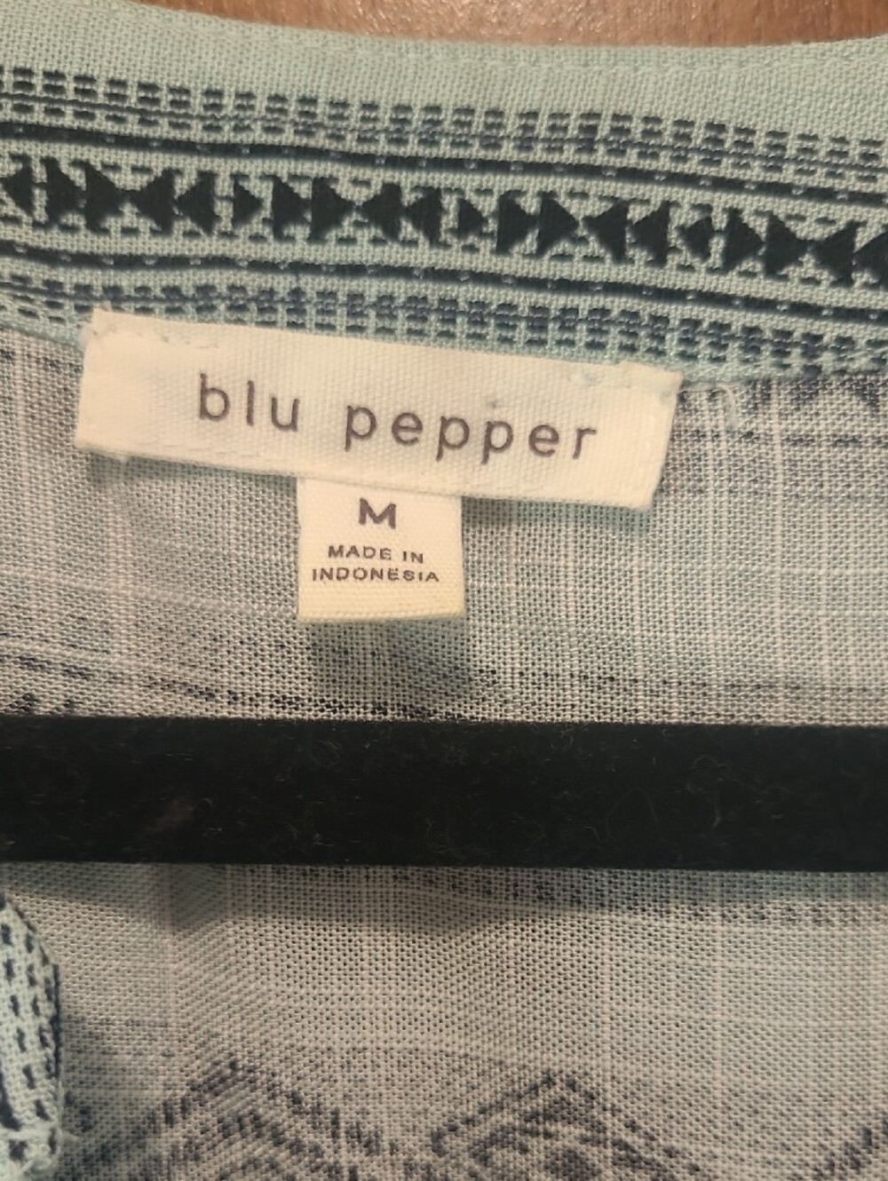Blu Pepper Mint Blue Short-Sleeve Button-Front Shirt with Navy Pattern - Picture 2 of 4